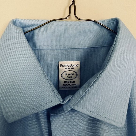 Pronto Uomo 100% cotton blue shirt size 17 36/37 Tall long sleeve - Picture 4 of 7